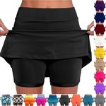 AMDOLE Prime Deals,2 in 1 Running Shorts Women Plus Size High Rise Waisted Tennis Skorts Stretchy Athletic Pleated Skirts Inner Legging Shorts Golf Yoga Running Skirts,S,Black #1