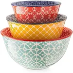 DOWAN Mixing Bowls, Ceramic Mixing Bowls for Kitchen, Colorful Vibrant Nesting Bowls for Cooking, Baking, Prepping, Serving, Salad, Housewarming Gift, Microwave Dishwasher Safe, 3.7/2/1 Qt, Set of 3