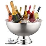 Glotime Ice Bucket for Parties - Silver Stainless Steel Champagne Bowl - Punch Bowl - Pedestal Base, Party Sized, 12L (Ice Bucket with Scoop)