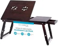 Sofia + Sam Multi Tasking & Ventilated Lap Desk | Folding & Standing Adjustable Wooden Laptop Bed Tray - Table w/Legs | Magnetic Pullout Drawer & Charger Storage | Fits Laptops Up to 15" | Walnut