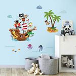 decalmile Pirate Ship Wall Decals Kids Room Animals Wall Stickers Baby Nursery Children Bedroom Bathroom Wall Decor