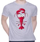 CreativiT Graphic Printed T-Shirt for Unisex Lobster Tshirt | Casual Half Sleeve Round Neck T-Shirt | 100% Cotton | D00072-3_Grey_Medium