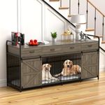 78.7 Inch Extra Large Dog Crate Furniture, Heavy Duty Wooden Double Dog Crates with 4 Drawer, Furniture Style Kennel TV Stand Side End Table for Large Dogs (Gray)