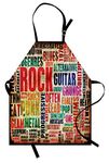 Ambesonne Music Apron, Retro Rock Roll Lettering Grunge Distressed Colors Back Then Sound Music Theme, Unisex Kitchen Bib with Adjustable Neck for Cooking Gardening, Adult Size, Red Orange