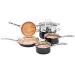 Amazon Basics Copper Coated Ceramic Nonstick Pots and Pans Cookware Set, 10-Piece Set