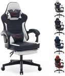 ESTRUCO Gaming Chair with Footrest Computer Gaming Chaise Video Game Chairs Ergonomic Office Chair with Lumbar Support and Headrest (White Black)