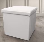 Home Republic Storage Ottoman, Padded Foldable Bench, Chest with Lid, Perfect for Bedroom, Hallway, Living Room (White, 38x38cms)