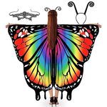 Butterfly Wings Costume Halloween Butterfly Shawl Fairy Wings Halloween Cape for Girls Women Halloween Dress Up Costume (Adult,Multicolor)