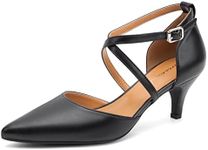 Greatonu Women's Kitten Closed Pointed Toe Heels Low Heel Cross Strap Dress Shoes Wedding Party Office Pumps Shoes
