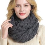 QUEENFUR Winter Women Thick Cable Knit Ribbed Infinity Circle Loop Scarf,01- Dark Grey