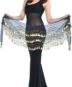 WAYDA Hip Scarf for Belly Dancing, Women's Belly Dance Scarf with 128 Gold Coins Skirts for Bellydance, Zumba or Yoga Class