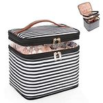 OCHEAL Large Makeup Bag, Double Layer Makeup Bag, Vertical Storage Cosmetic Case for Women/Girls with Multiple Compartments-Black and White Stripes