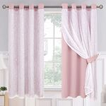 BGment Pink Room Darkening Curtains with Sheer Overlay for Bedroom, Mix and Match Double Layer Grommet Silver Printed Thermal Insulated Tulle Curtains for Girl Nursery, 2 Panels 52 x 63 Inch, Pink