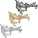 MYSEUNI Mascarade Mask for Women - 3pcs Lace Mask - Phantom of the Opera Venetian Masks for Masquerade Ball Halloween Party Mardi Gras Masks Evening Prom Bar Accessory