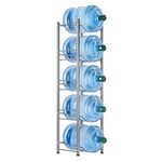 Water Bottle Holder Cooler Jug Rack Organizer, 5 Gallon Water Bottle Stackable Storage Shelves Detachable 5-Tier Water Dispenser Stainless Steel Rack Easy Assemble for Kitchen Drawing Room, Sliver