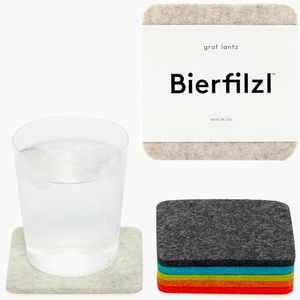 Graf Lantz - Bierfilzl Merino Wool Square Coasters Set of 6 - Midcentury (4"x4"x5mm) - Absorbs 30% Weight, Natural German Wool - Heat Resistant, Sustainable, Reusable - Home Decor & Coffee Table Decor