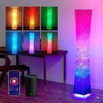 chiphy Floor Lamp, RGB Color Changing Dimmable LED Lamp, Smart WiFi Bulbs Compatible with Alexa & Google Assistant, 64" Tall White Fabric Shade Light, Modern for Living Room, Bedroom, Game Room