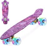 ERNAN 22 inch Skateboards for Kids,Cruiser Skateboard,Skateboards for Kids Teens Adults & Beginners, PU LED Flashing Wheels with All-in-One Skate T-Tool (Purple)