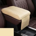 Automaze Center Console Arm-rest Cover Pad With Mobile Pocket Universal Fit for SUV/Truck/Car, Car Armrest Seat Box Cover, Leather Auto Armrest Cover (Beige)