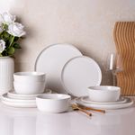 AmorArc Stoneware Dinnerware Sets,Round Reactive Glaze Plates and Bowls Set,Highly Chip and Crack Resistant | Dishwasher & Microwave Safe,Service for 4 (12pc)-White, ADW009