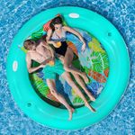 CALOBANA Heavy Duty Tanning Pool Lounger Float with Removable Base, 77'' x 77'' Extra Large Suntan Tub Pool Floats Adults Water Toys for Party Inflatable Round Float for Backyard, Swimming Pool