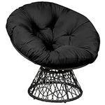 COSTWAY Rattan Papasan Chair, Swivel Moon Chair Glider Deep Seat with Cushion, Outdoor Indoor Round Leisure Lounge Chair for Living Room, Garden, Balcony and Poolside (Black)