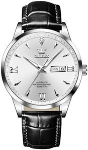 OLEVS Mechanical Automatic Watch Men Black Leather Watches for Men Silver Classic Luxury Dress Men Watch with Date Large Face Waterproof Self Winding Mens Watches Relojes para Hombres