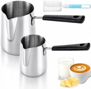 Dicunoy Set of 2 Milk Butter Warmer Pot, 12oz/22oz Turkish Coffee Pot, Stovetop Chocolate Melting Pan, Cezve Ibrik Briki Greek Arabic Coffee Maker for Maple Syrup, Sauce Heating, 18/8 Stainless Steel