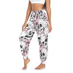 White Sugar Skulls Pink Flowers Yoga Pants for Women Jogger Pants Lightweight Pants for Summer, White Sugar Skulls Pink Flowers, M