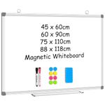 4 THOUGHT Whiteboard 60 x 90 cm Magnetic A1 Large White Board for Wall with 2 Markers Pens 8 Magnets and 1 Eraser Whiteboards Dry Erase Board for Home Kitchen Office 600mm x 900mm