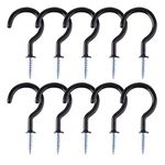 TUPARKA 10 Pcs 2 Inches Black Ceiling Hooks Heavy Duty Screw Cup Hook for Bathroom Kitchen Wall Ceiling Hanging