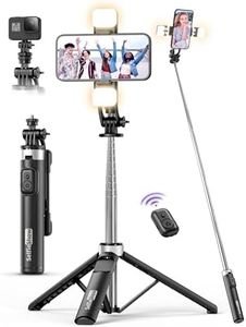 53'' Selfie Stick Tripod with Light, Extendable Selfie Stick with Remote, Portable Cell Phone Tripod Stand with All in 1 Phone Clip, Lightweight Camera Tripod Compatible with iPhone 15 14 13, Android