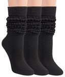 Auranso Slouch-Socks Womens 4-7 Long Knit Knee High Boot Slouchy Scrunch Socks with Terry Bottoms 3 Pairs, UK Size 4-8, Black