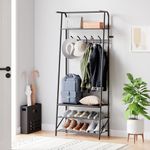 IDEALHOUSE Coat Rack Shoe Bench with 5 Hooks, Hall Trees Entryway Bench with Storage, Multifunctional Hallway Organizer, Wood Look Accent Furniture with Metal Frame for Entryway, Living Room, Bedroom