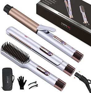 Hair Straightener and Curler, PARWIN PRO BEAUTY 1'' Flat Iron,1.25'' Curling Iron Hair Straightener Brush with Detachable Power Cord, LED Temp Control & Instant Heat Up, Dual Voltage, for Home Travel