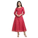 Yash Gallery Women's Cotton Gold Printed Anarkali Diwali Kurta (Red, 2XL)