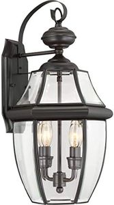 Quoizel Newbury 20" Outdoor Wall Lantern, 2-Light Medici Bronze with Clear Beveled Glass, E12 Base, French Country Style