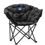 WUROMISE Oversized Padded Moon Leisure Portable Stable Comfortable Folding Chair with Carry Bag for Camping,Outdoor,Garden,Party,Supports 330LBS, Black