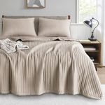 KASENTEX Quilt-Bedding-Coverlet-Blanket-Set, Machine Washable, Ultra Soft, Lightweight, Stone-Washed, Detailed Stitching - Solid Color (Camel, Oversized King + 2 King Shams)