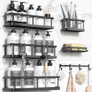 YASONIC Shower Caddy, 100% Rustproof Shower Shelves for Inside Shower, No Drilling Bathroom Organizers and Storage, 6 Pack Large Capacity Bathroom Shelves for Kitchen & Home Decor