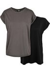 Urban Classics Women's Ladies Extended Shoulder Tee 2-pack T-Shirt, Darkshadow+black, L