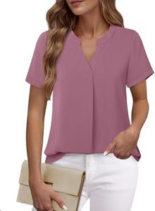 Timeson Women Formal Blouses,Summer Ladies Dressy Shirts Short Sleeve Chiffon Tunic Tops for Women Business Attire Tops V Neck Professional Work Clothes A Line Loose Office Wear Sheer Casual Silk