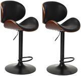 ERGOMASTER Bar Stools Set of 2 for Kitchen Island, Adjustable Swivel Counter Height Barstools, PU Leather Upholstered Bar Chairs with Back for Bar, Restaurant, Seat Height 23.5 to 32 Inch, Black