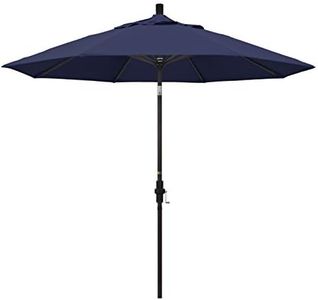 California Umbrella 9' Round Aluminum Market Umbrella, Crank Lift, Collar Tilt, Bronze Pole, Navy Blue Olefin