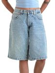 NUFIWI Women Baggy Denim Bermuda Shorts Y2k Vintage Straight Leg Denim Shorts Casual Knee Length Jean Jorts with Pockets, Denim Light Blue, Medium