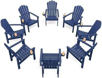 THOEOE Stackable Adirondack Chair Set of 8, HDPE All-Weather Adirondack Chairs - Durable and Space Saving, Plastic Outdoor Fire Pit Chairs with Cup Holder,Navy Blue