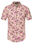 Uxcell Men Summer Floral Printed Short Sleeves Shirt Button Up Beach Hawaiian Shirt Light Pink L