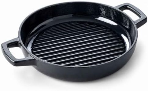 Alva Nori 11-Inch Enameled Cast Iron Grill Pan with Ribbed Base, Black