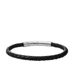 Fossil Men's Casual Stainless Steel and Genuine Leather Bracelet for Men, Metal