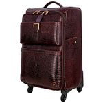 RICHSIGN LEATHER ACCESSORIES Leather Medium Suitcase Trolley Bag with 4 Wheels for Men's (C-Brown, 52 liters, 15 X W=11 X H=24 Inch, 3 kg)